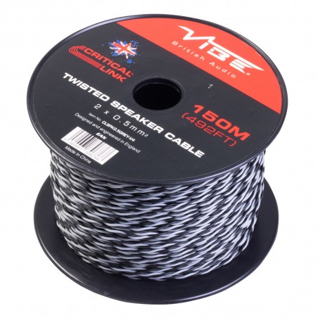 Bobina 150 Metri Cavo Di Qualità 2 X 0,5mm OFC 100% RAME Cavi Casse Bipolare Nero/Grigio Vibe Audio