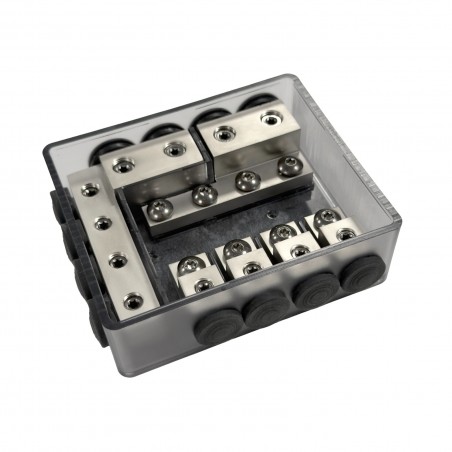 Portafusibile FC424 Con Distributore Di Masse Impermeabile* Antischizzo Con 4 Ingressi 50mm e 8 Uscite 20 Mm  4 Fusibili Inclusi