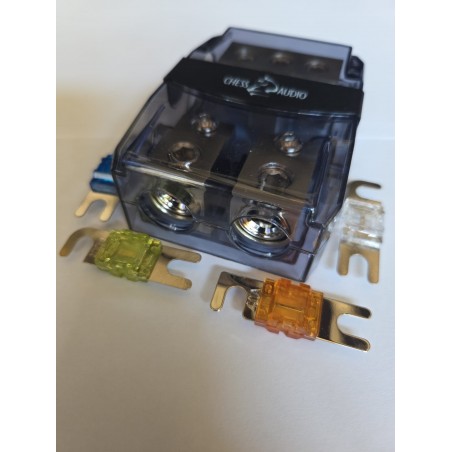 Portafusibile Distributore 3 ingressi e 2 uscite 50 mm + Fusibili mini anl a scelta sdoppiatore