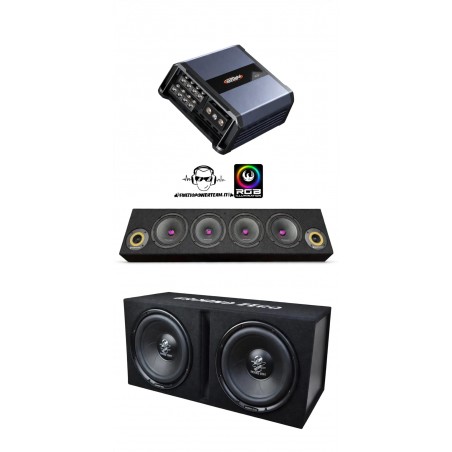 KITIPO' SoundPack PGX 1200 Impianto Completo Con Amplificatore 4 Canali Altoparlanti Subwoofer In Cassa