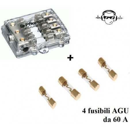 Phonocar 4/489 Portafusibile Distributore 4 Uscite + 4 Fusibili inclusi 10x38mm