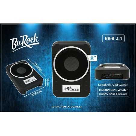 BuRock BR-8 2.1 SUBWOOFER Amplificato da sotto sedile + Amplificazione per i vostri altoparlanti da 2x60watt rms