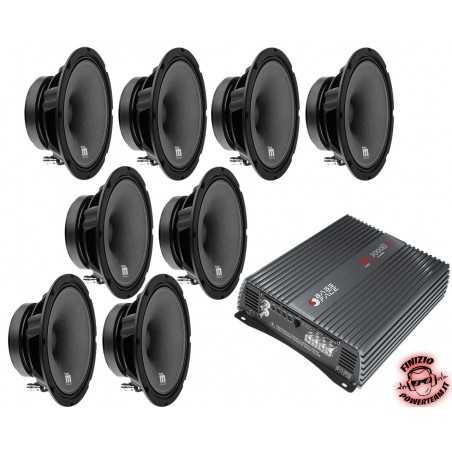 Bass Face Voice Pack SXA20 - Amplificatore 2 Canali 3000 Watt Rms + 8 MidWoofer Da 20 Cm  IndyM8/4