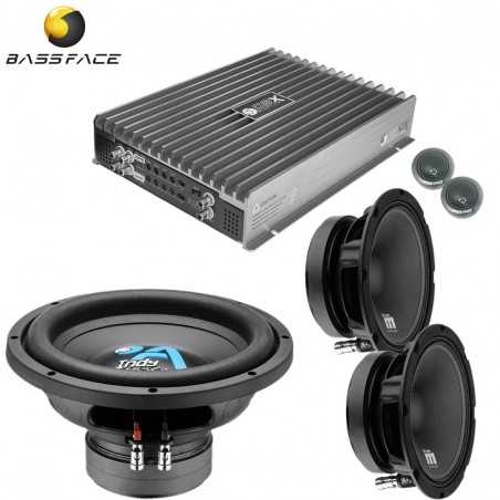 SoundPack BASS FACE SP9 Amplificatore 4 canali + Subwoofer 30cm  + Kit Altoparlanti 2 vie con MidWoofer da 16 cm + Tweeter
