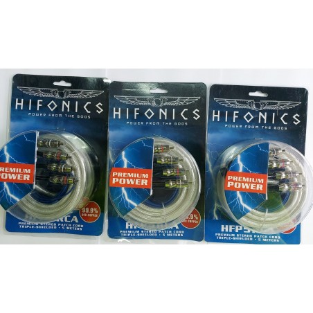 Kit 3 Coppie Cavi RCA 5 Mt  HIFONICS HFP5RCA Cavo Tripla Schermatura OFC