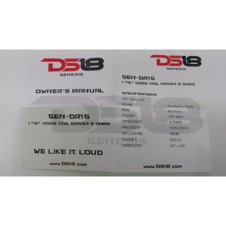 Driver DS18 GEN-DR15 COPPIA DRIVER 108db SPL 300 watt Tweeter  AUDIO PROFESSIONALI